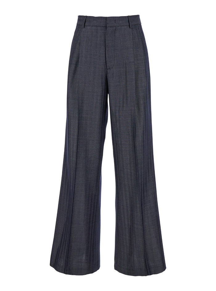 Grey Wide Pants with Concealed Closure in Wool Blend Woman Viscose Trousers