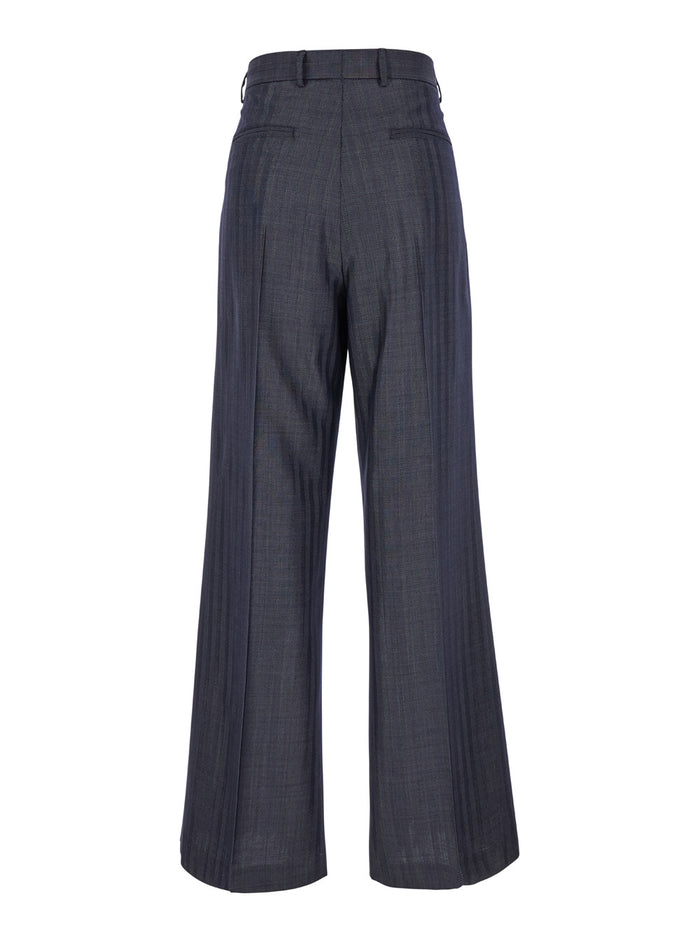 Grey Wide Pants with Concealed Closure in Wool Blend Woman Viscose Trousers