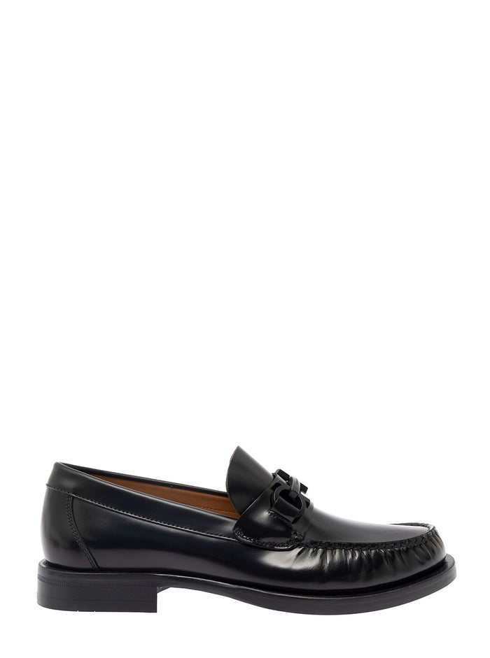 Fort Black Slip-On Loafers With Gancini Detail Brushed Leather Man Calf