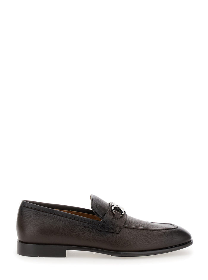 Foster Brown Loafers With Gancini Detail Leather Man Calf