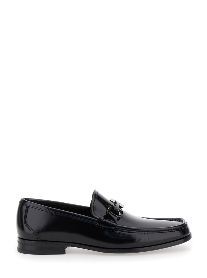 Grandioso Black Loafers With Gancini Detail Patent Leather Man Calf
