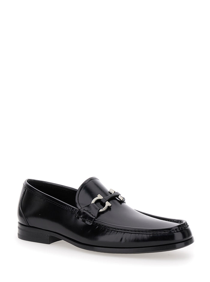 Grandioso Black Loafers With Gancini Detail Patent Leather Man Calf