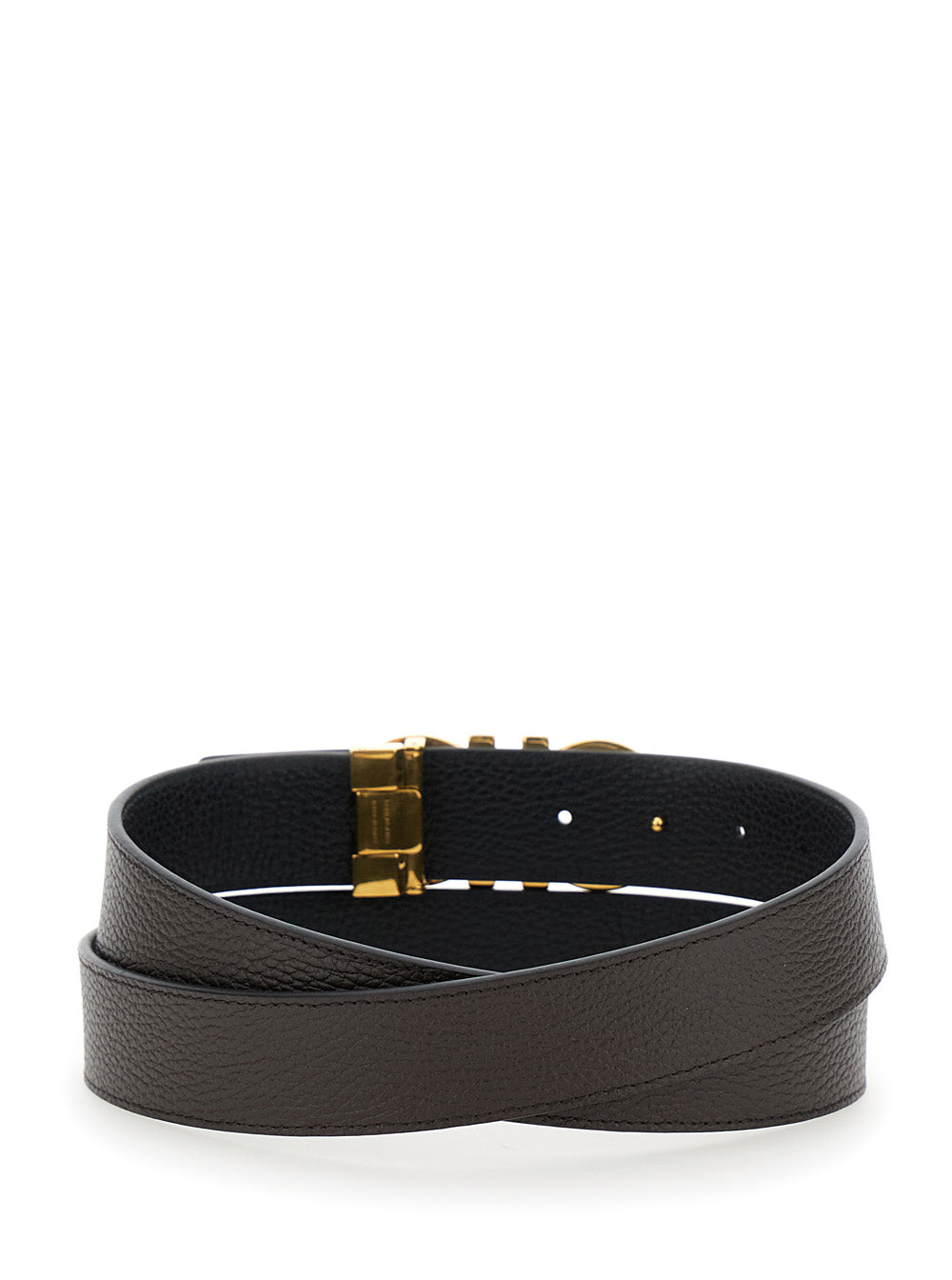 Brown And Black Reversible Belt With Gancini Buckle Hammered Leather Man
