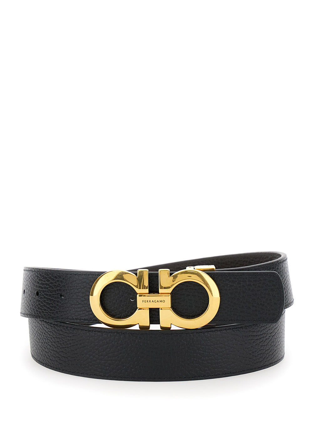 Brown And Black Reversible Belt With Gancini Buckle Hammered Leather Man