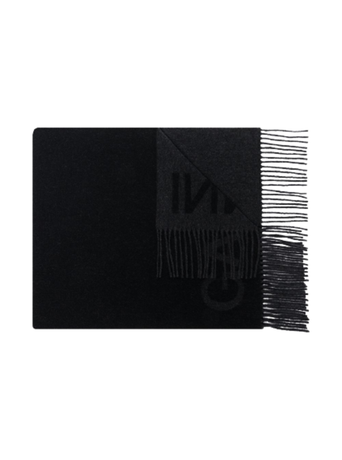 Black Wool Scarf With Logo Recycled Scarfs And Foulards
