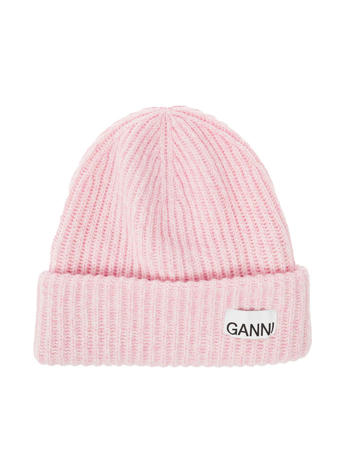 Pink Beanie With Logo Patch On The Front Wool Blend Woman Hats And Gloves