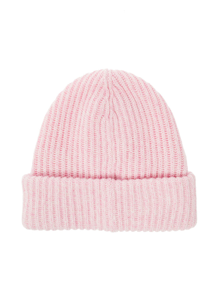 Pink Beanie With Logo Patch On The Front Wool Blend Woman Hats And Gloves