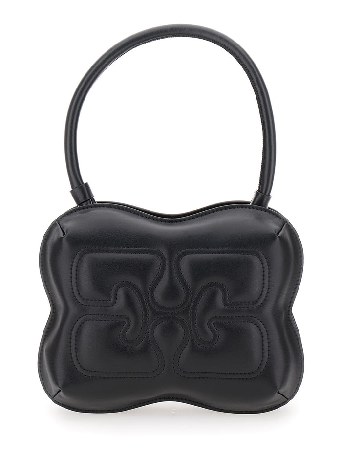 Butterfly Black Handbag With Logo Detail Leather Woman Hand Bags