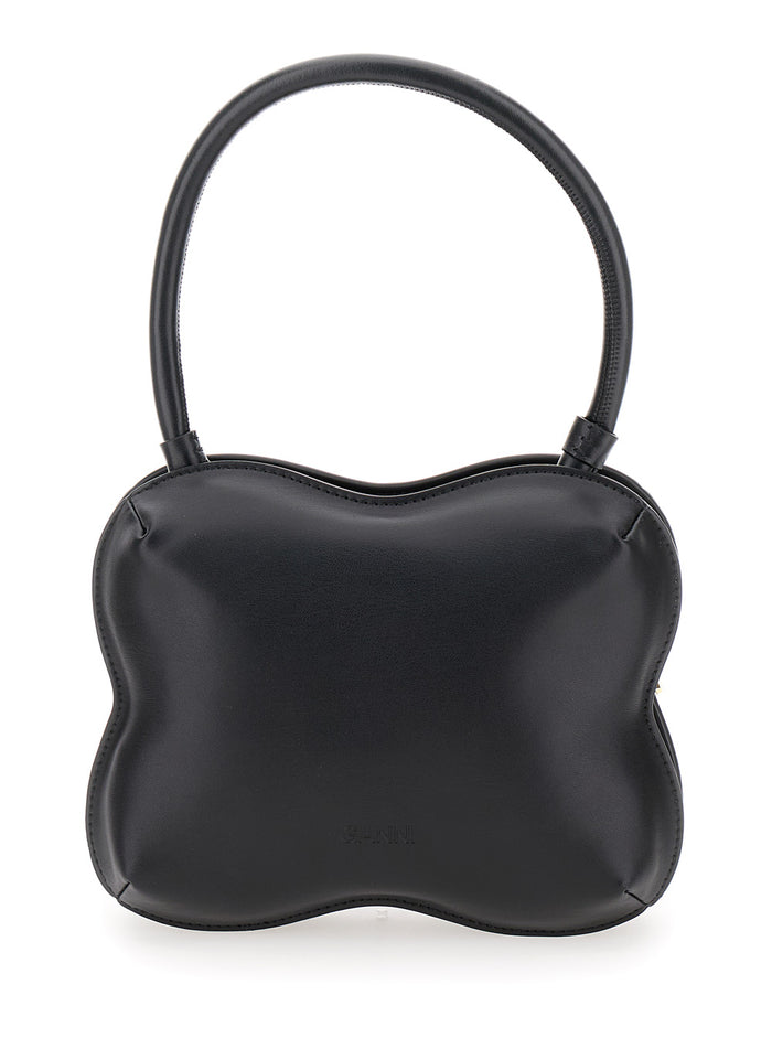 Butterfly Black Handbag With Logo Detail Leather Woman Hand Bags