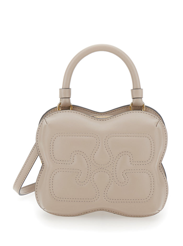 Butterfly Small Beige Crossbody Bag With Quilted Logo Leather Woman Hand