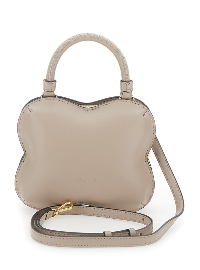 Butterfly Small Beige Crossbody Bag With Quilted Logo Leather Woman Hand