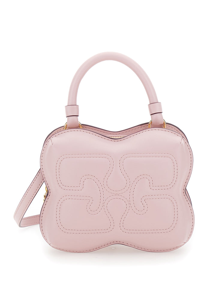 Butterfly Small Pink Crossbody Bag With Quilted Logo Leather Woman Hand