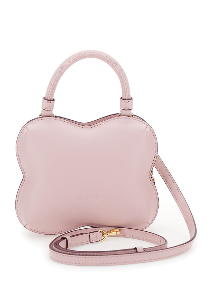 Butterfly Small Pink Crossbody Bag With Quilted Logo Leather Woman Hand