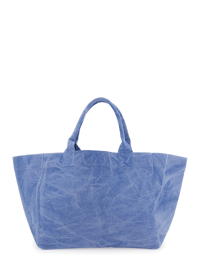 Shopper Xxl Light Blue Tote Bag With Logo Lettering Embroidery Cotton Woman Blu