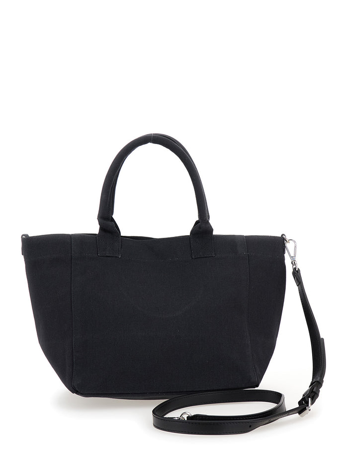 Black Tote Bag With Tonal Logo Lettering Embroidery Cotton Woman Recycled