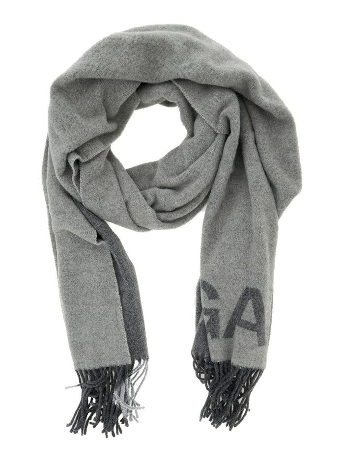 Grey Scarf With Logo And Fringes Wool Woman Scarfs Foulards