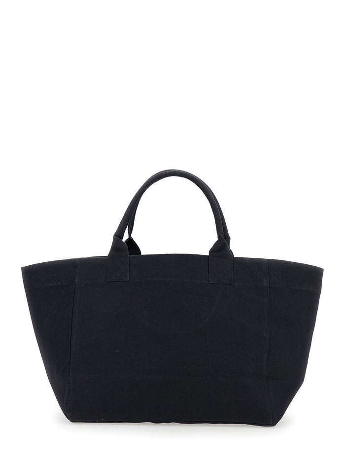 Shopper Xxl Blacktote Bag With Logo Lettering Embroidery Cotton Woman Black Tote
