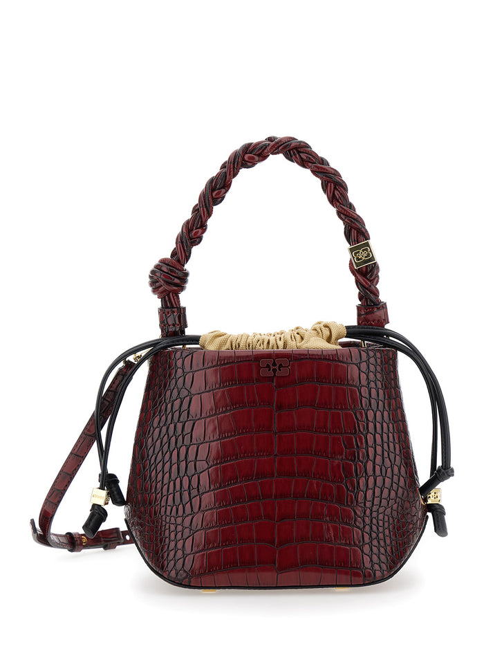 Bou Bordeaux Handbag With Braided Handle Leather Woman Hand Bags