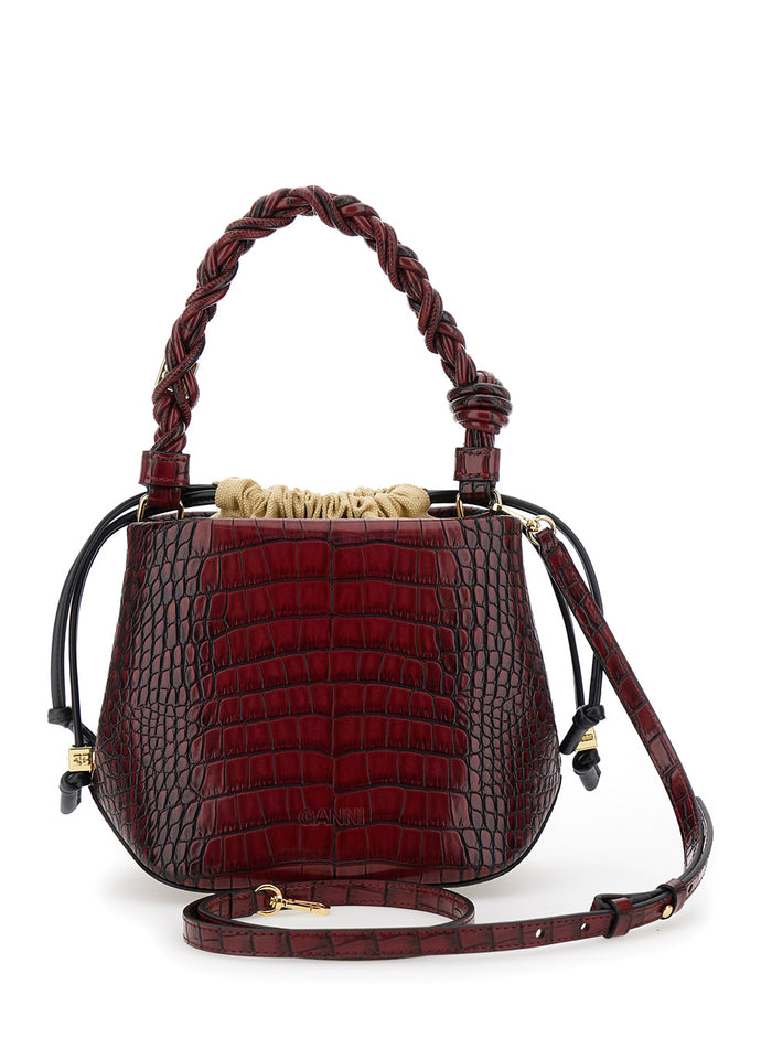 Bou Bordeaux Handbag With Braided Handle Leather Woman Hand Bags