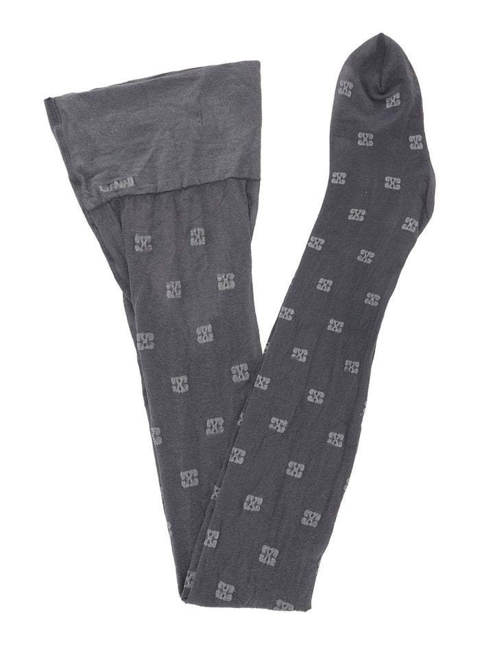 Grey Tights With All-Over Logo Embroidery Tech Fabric Woman Underwear