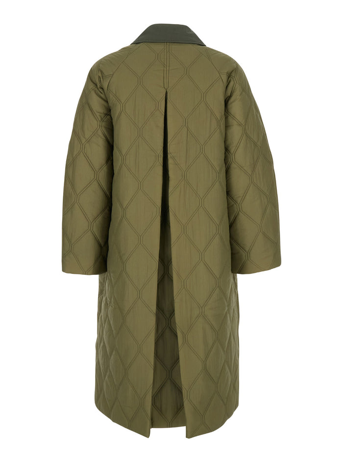 Midi Green Quilted Coat Recycled Fabric Woman Polyester