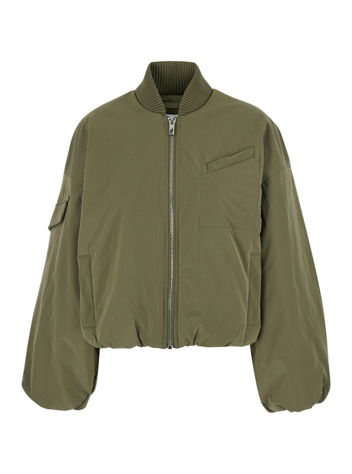 Green Oversized Bomber Jacket Twill Woman