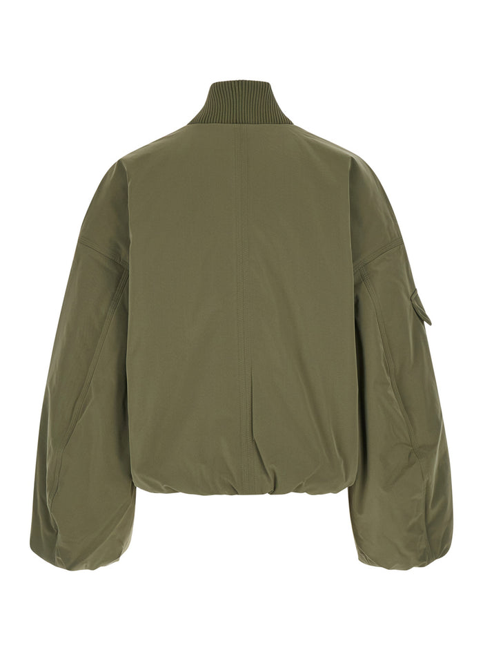 Green Oversized Bomber Jacket Twill Woman