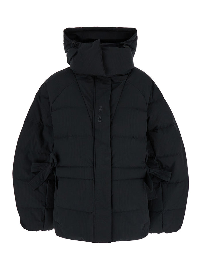 Tech Seersucker Oversized Puffer Jacket Black Recycled Polyester