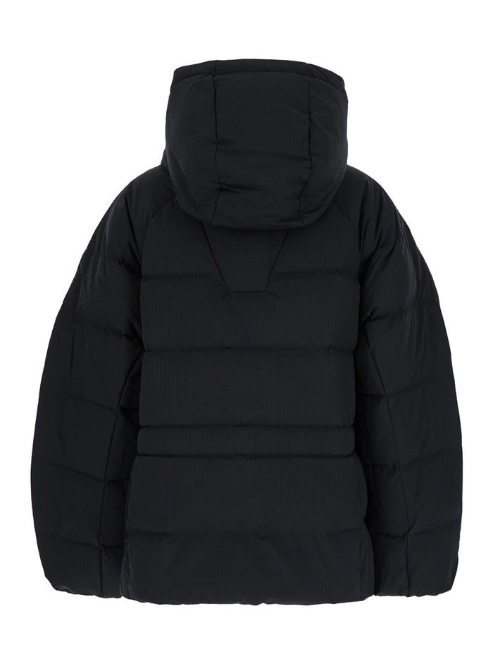 Tech Seersucker Oversized Puffer Jacket Black Recycled Polyester