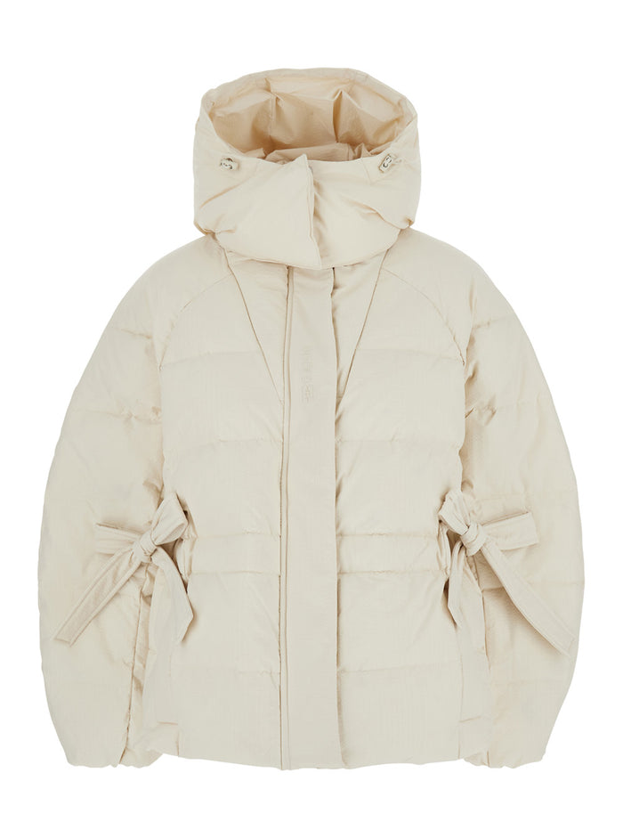 Tech Seersucker Oversized Puffer Jacket White Recycled Polyester