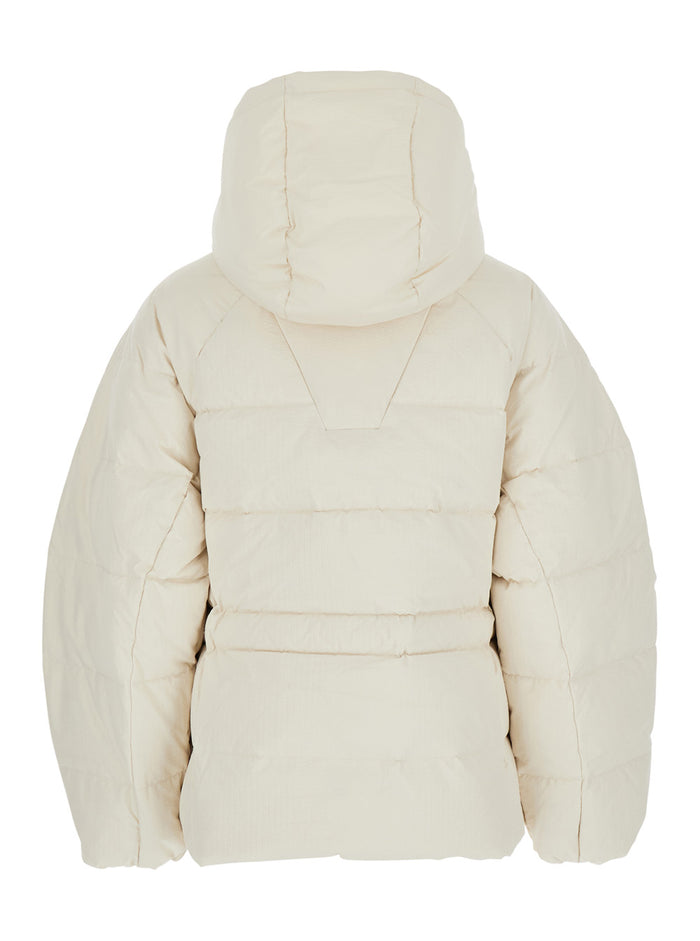 Tech Seersucker Oversized Puffer Jacket White Recycled Polyester