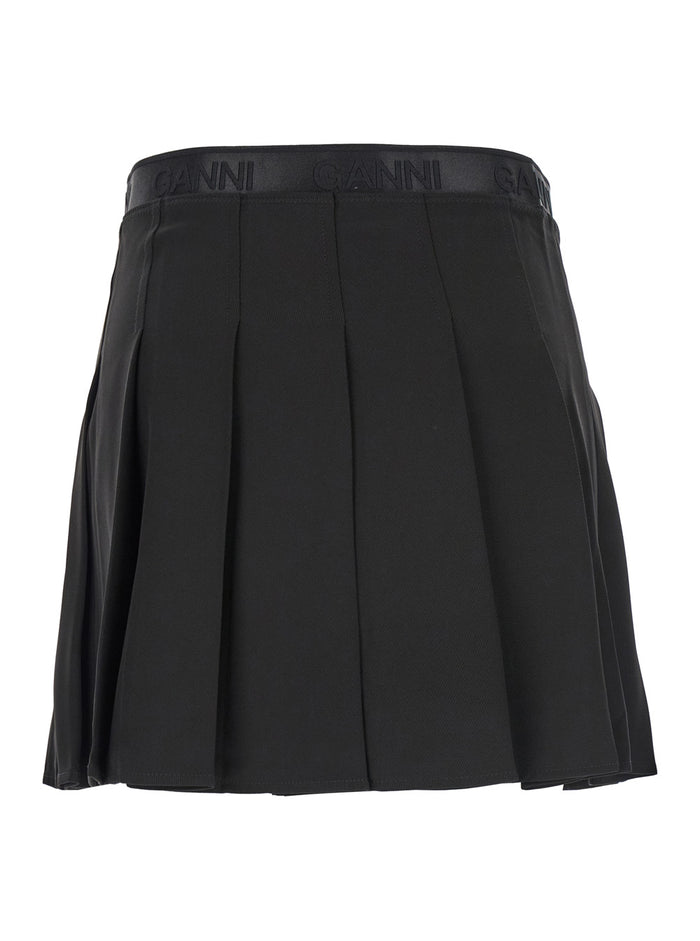Grey Mini Skirt With Logo Lettering On The Waist And Pleated Details Tech Fabric Woman Black Recycled Polyester