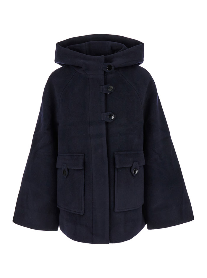 Boiled Wool Midi Jacket Blu Blazers