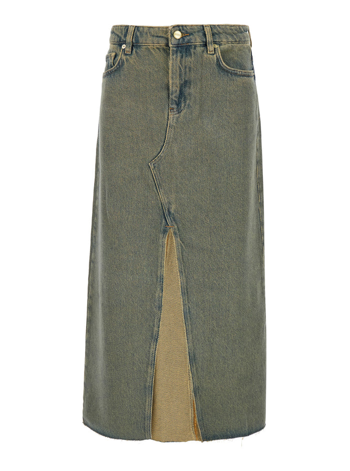 Maxi Grey Skirts With Slit At The Front Denim Woman