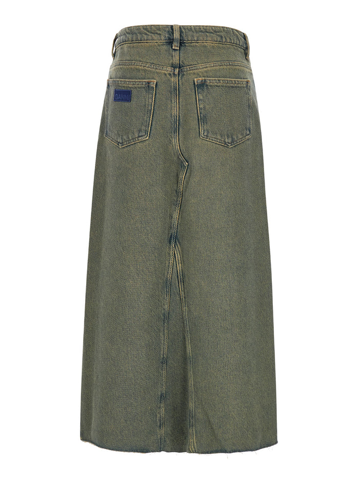 Maxi Grey Skirts With Slit At The Front Denim Woman