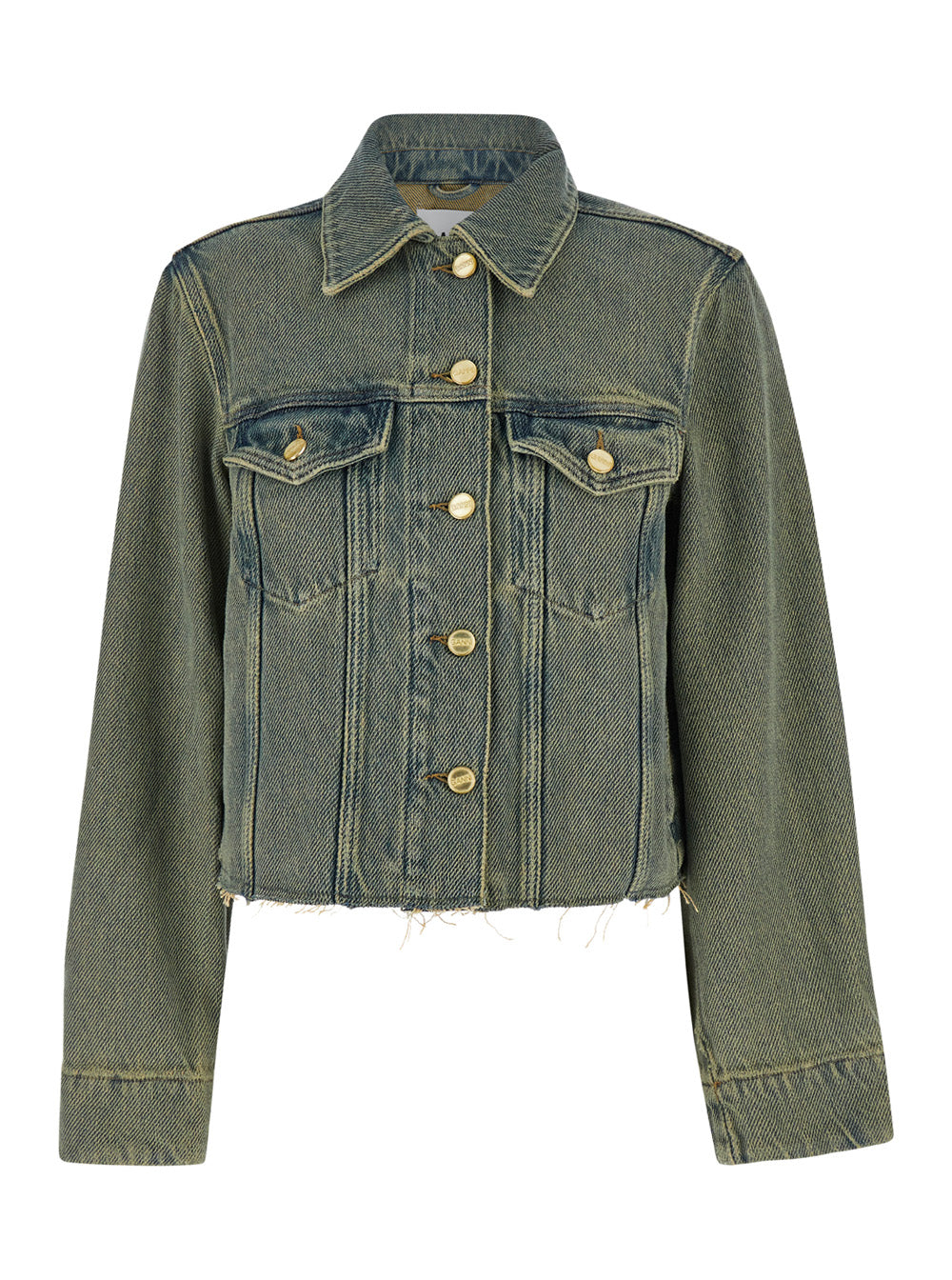 Green Cropped Jacket With Branded Buttons Denim Woman Blazers