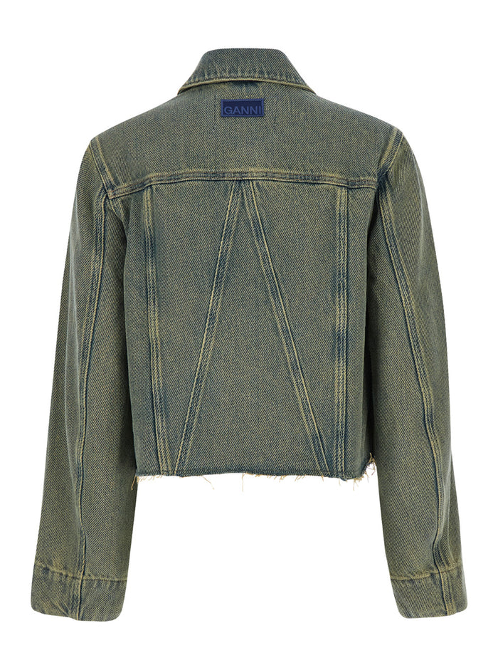 Green Cropped Jacket With Branded Buttons Denim Woman Blazers