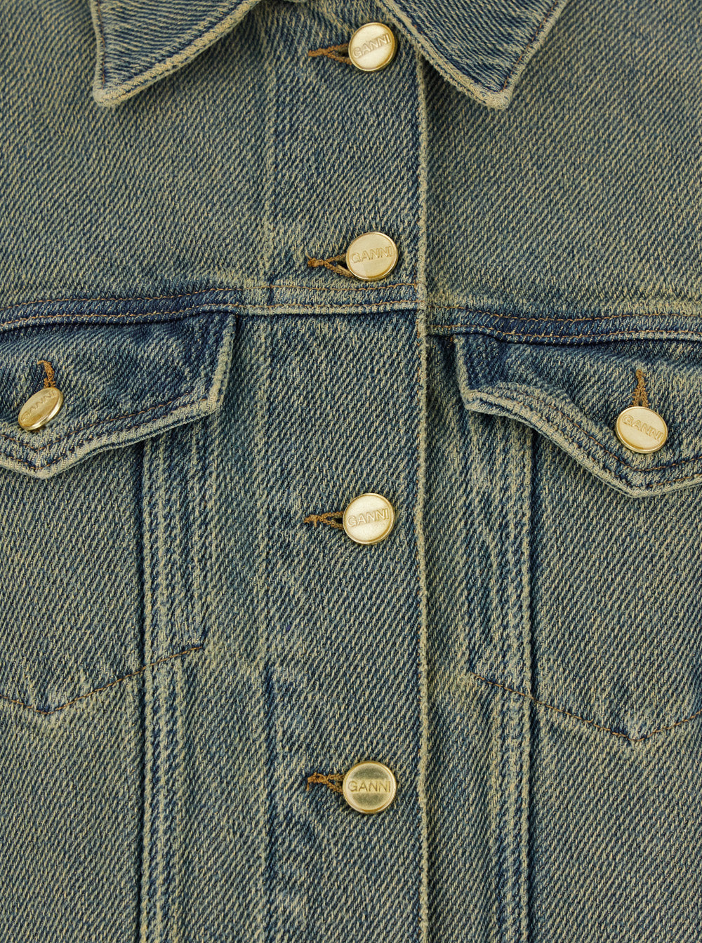 Green Cropped Jacket With Branded Buttons Denim Woman Blazers