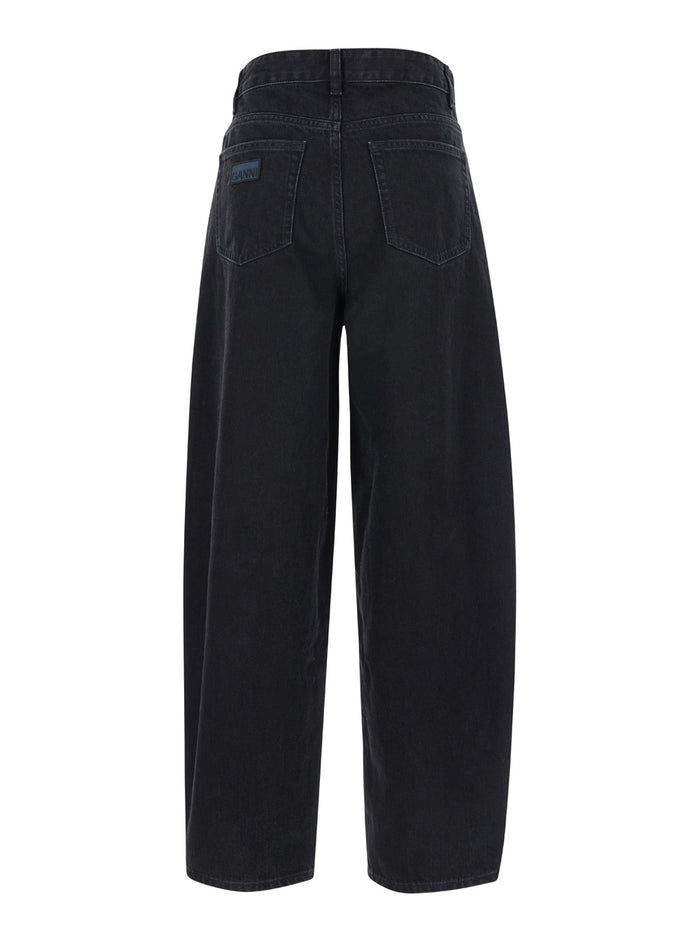 Black Pants With High Waist And Logo Patch On The Rear Cotton Woman Organic Jean