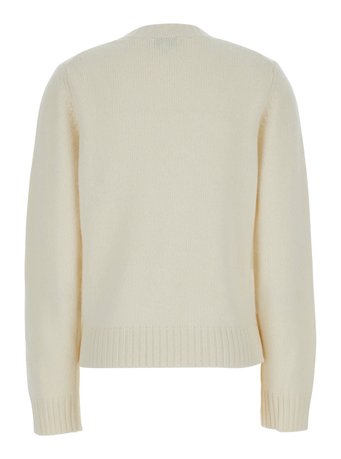White Crewneck Sweater With Ganni Love Intarsia Wool Woman Jersey