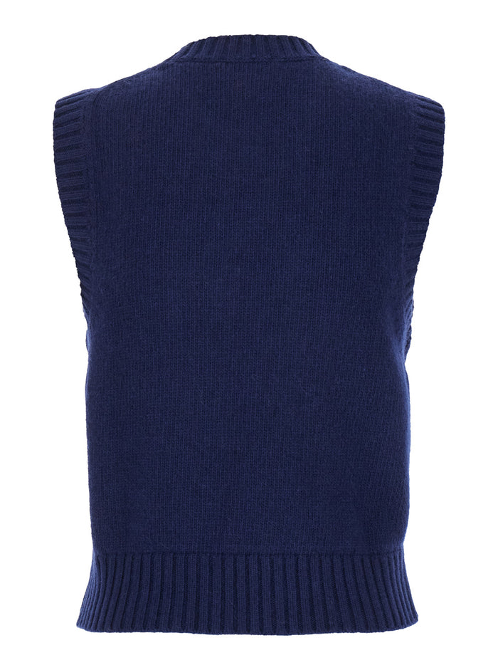 Blue Vest With Logo And Heart Jacquard Wool Woman Blu Jersey