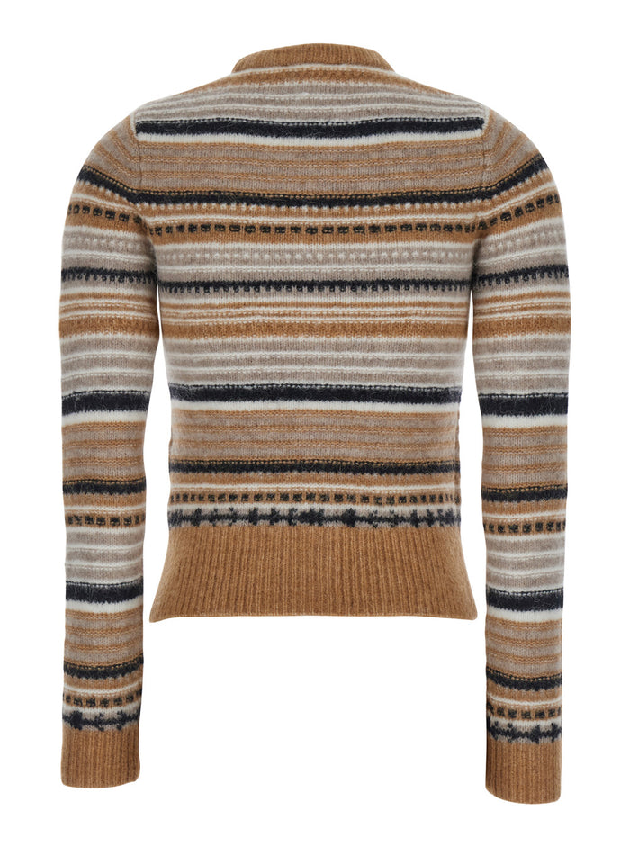 Multicolor Striped Cardigan With Logo Embroidery Wool Woman Jersey