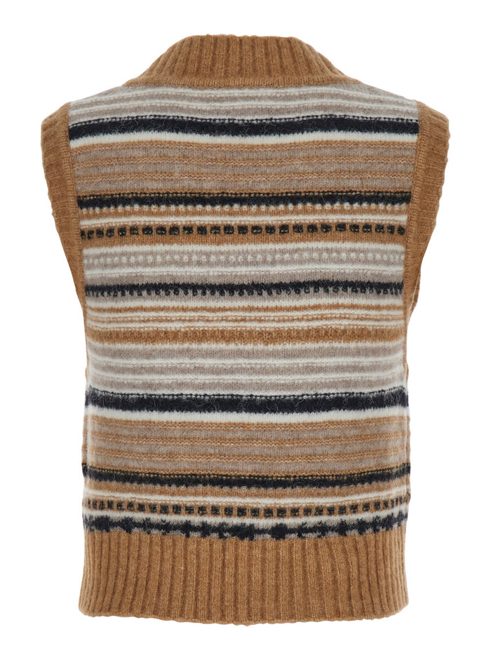 Multicolor Knit Vest With Stripe Motif Wool Woman Jersey