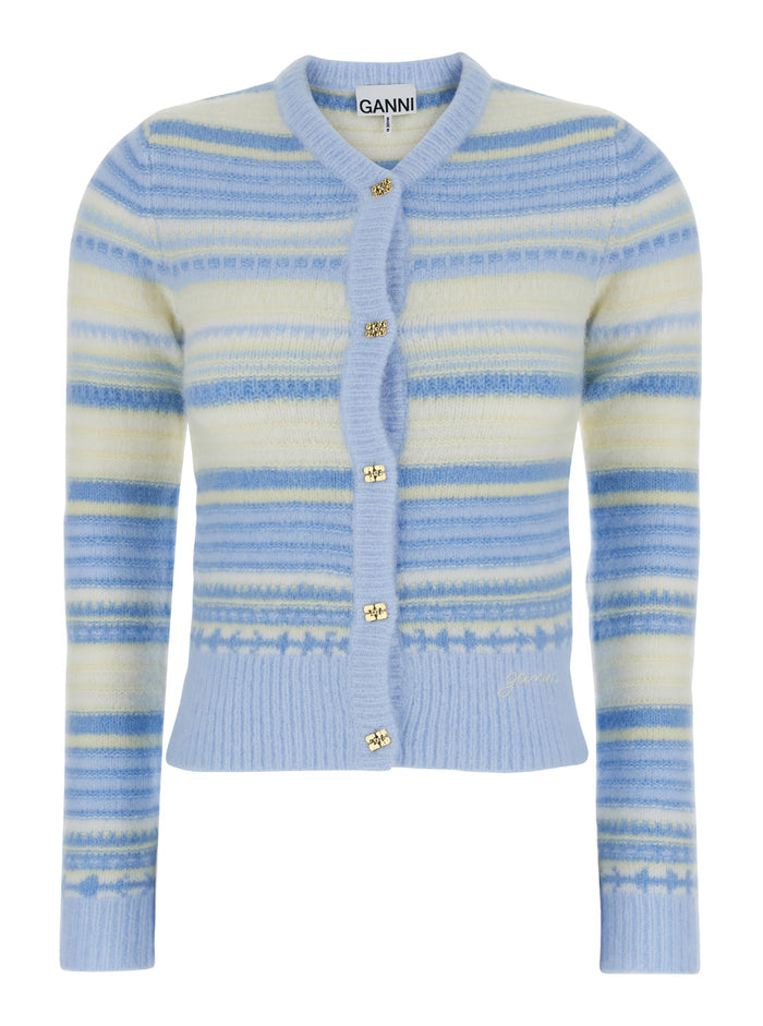 Multicolor Striped Cardigan With Logo Embroidery Wool Woman Alpaca Jersey