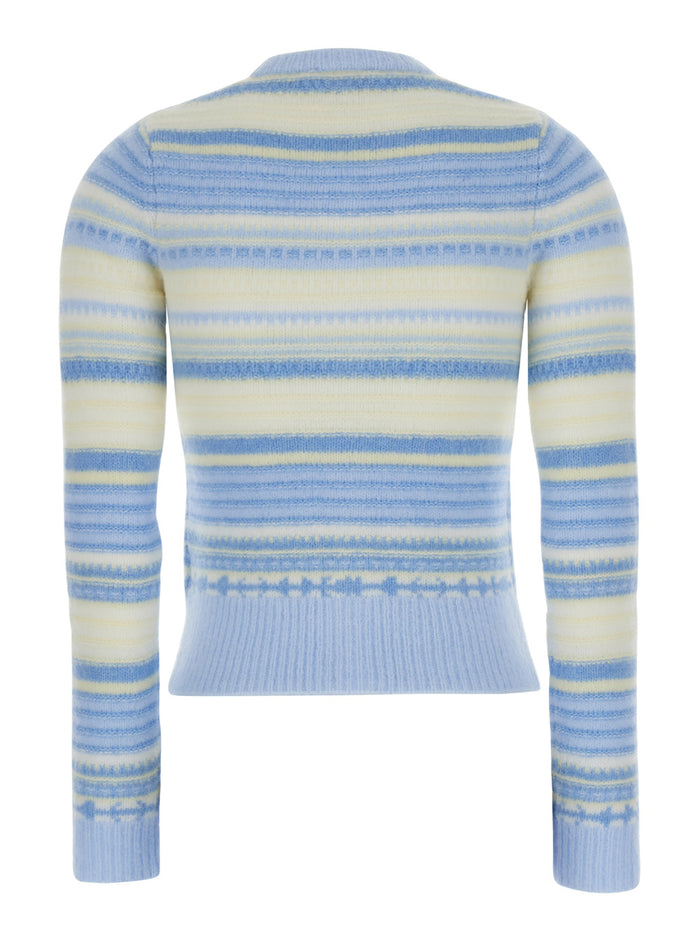 Multicolor Striped Cardigan With Logo Embroidery Wool Woman Alpaca Jersey