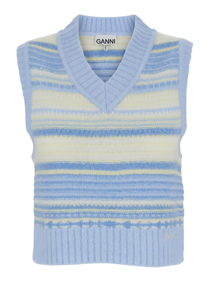 Multicolor Knit Vest With Stripe Motif Wool Woman Polyamid Jersey