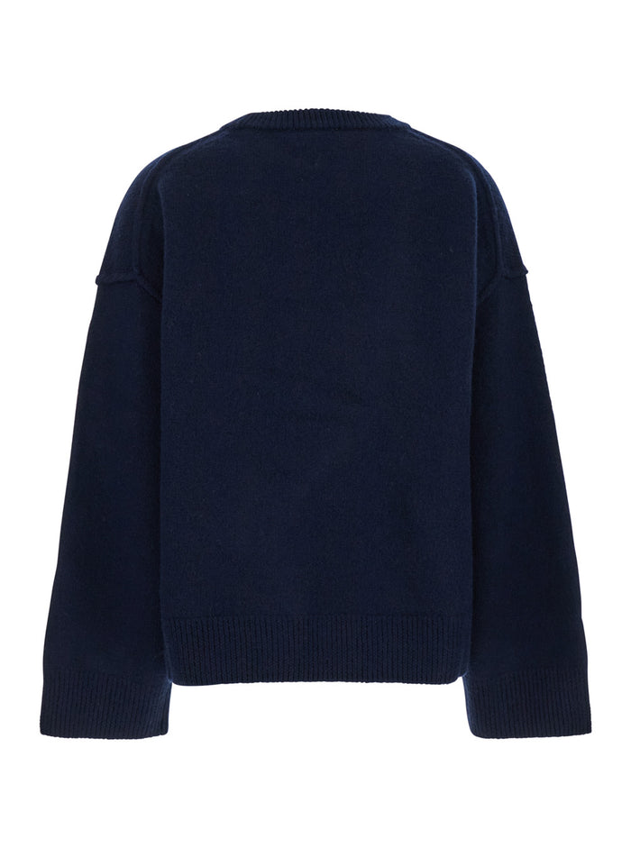 Boiled Wool O-Neck Blu Jersey