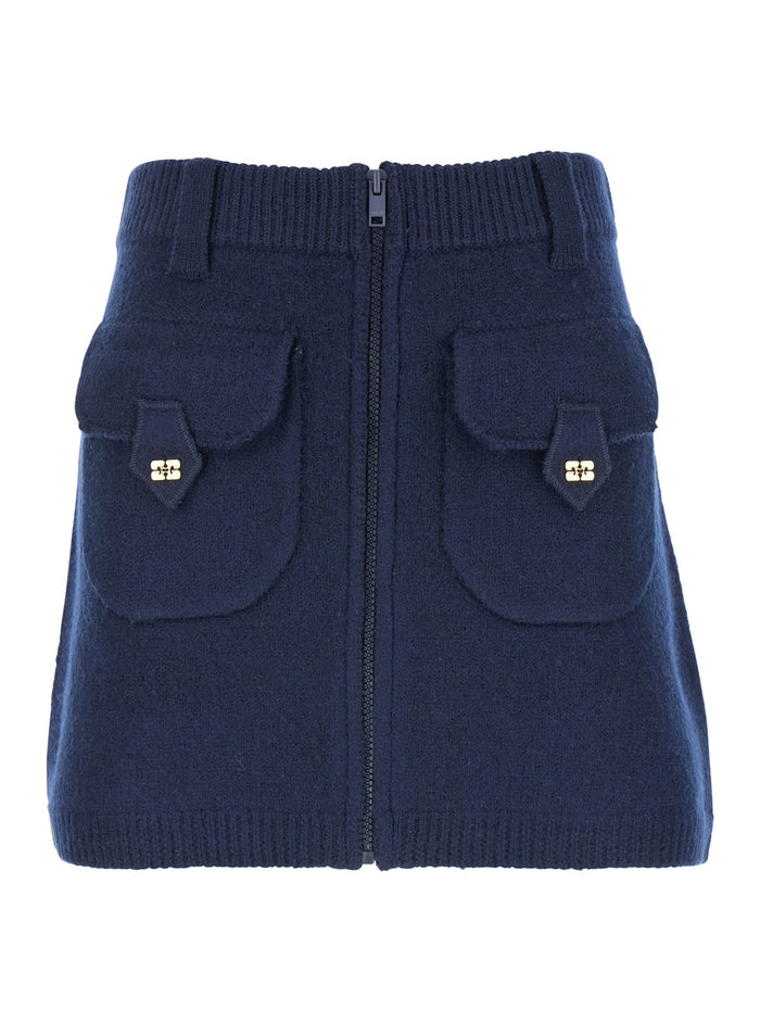 Boiled Wool Mini Skirt Blu