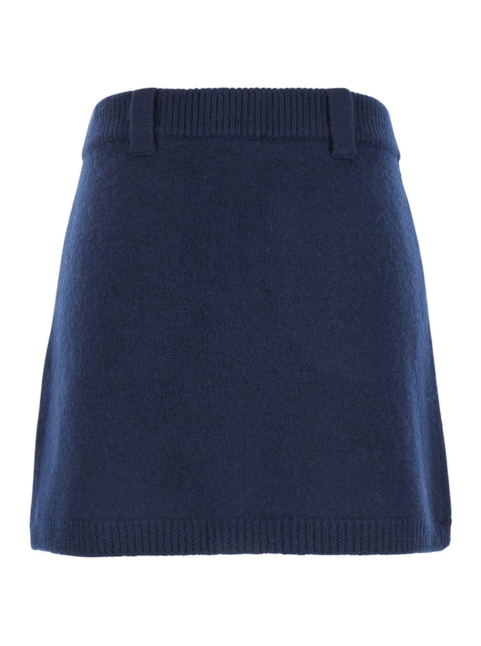 Boiled Wool Mini Skirt Blu