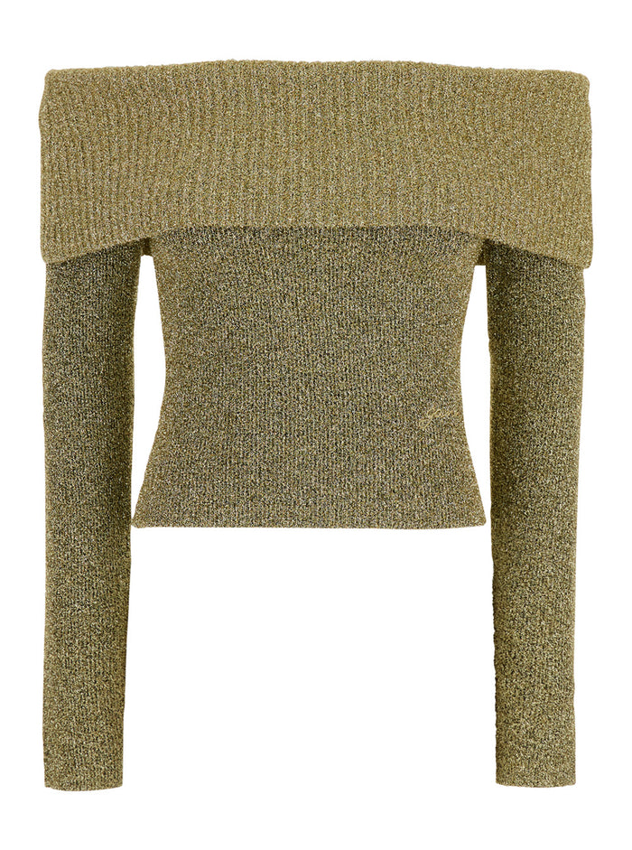Metallic Off-Shouldes Rhinestoned Blouse Wool Blend Woman Shirts And Blouses